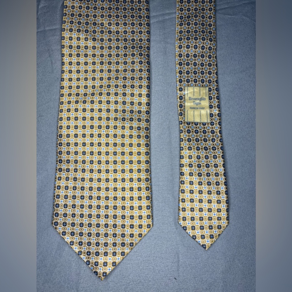 Men’s Ermenegildo Zegna Gold Blue Geometric Regular Designer Silk Italy Tie - Picture 2 of 4
